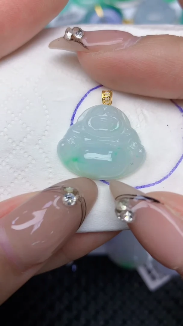 颈饰18K金镶嵌翡翠天然缅甸翡翠a货百元以上9元证书费自理