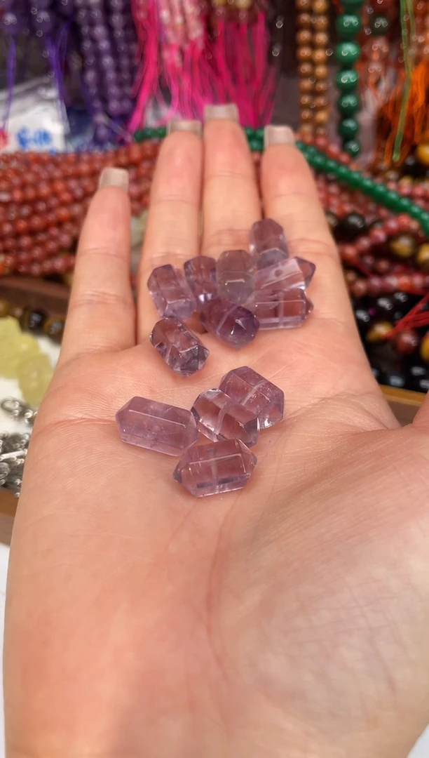 未镶嵌珠宝半成品水晶紫水晶双尖  【1个】
