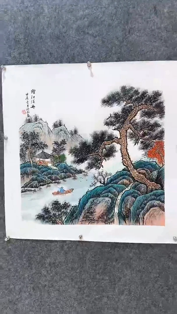 国画烟江泛舟手绘国画