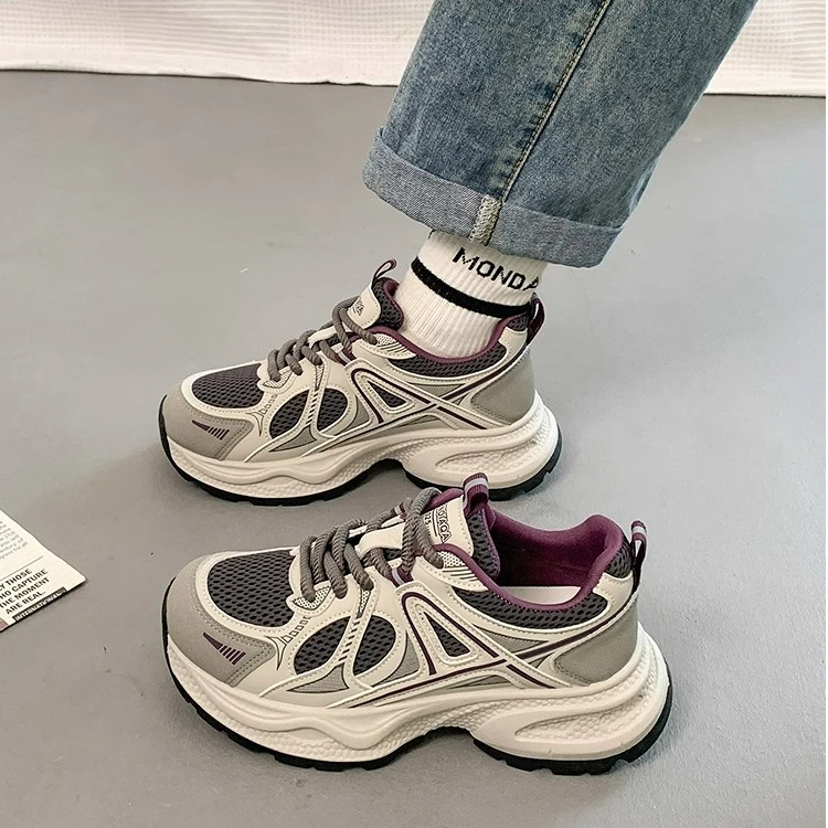 Moleubak增高老爹鞋女2025年秋季新款爆款网面减震透气休闲运动鞋