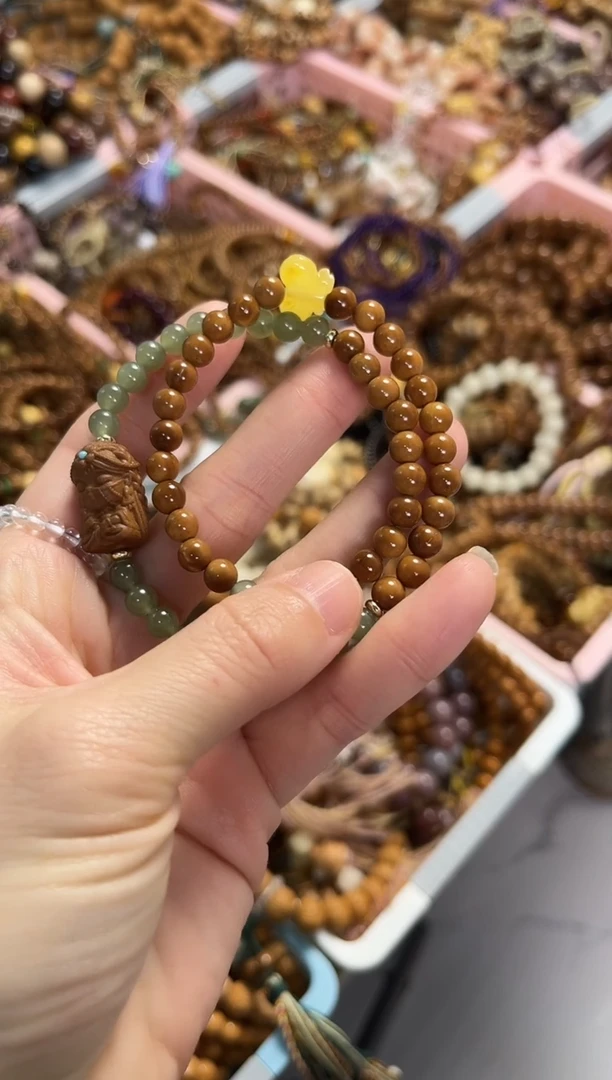 手串蜜蜡未镶嵌库克圆珠6mm和田玉双圈搭配蜜蜡