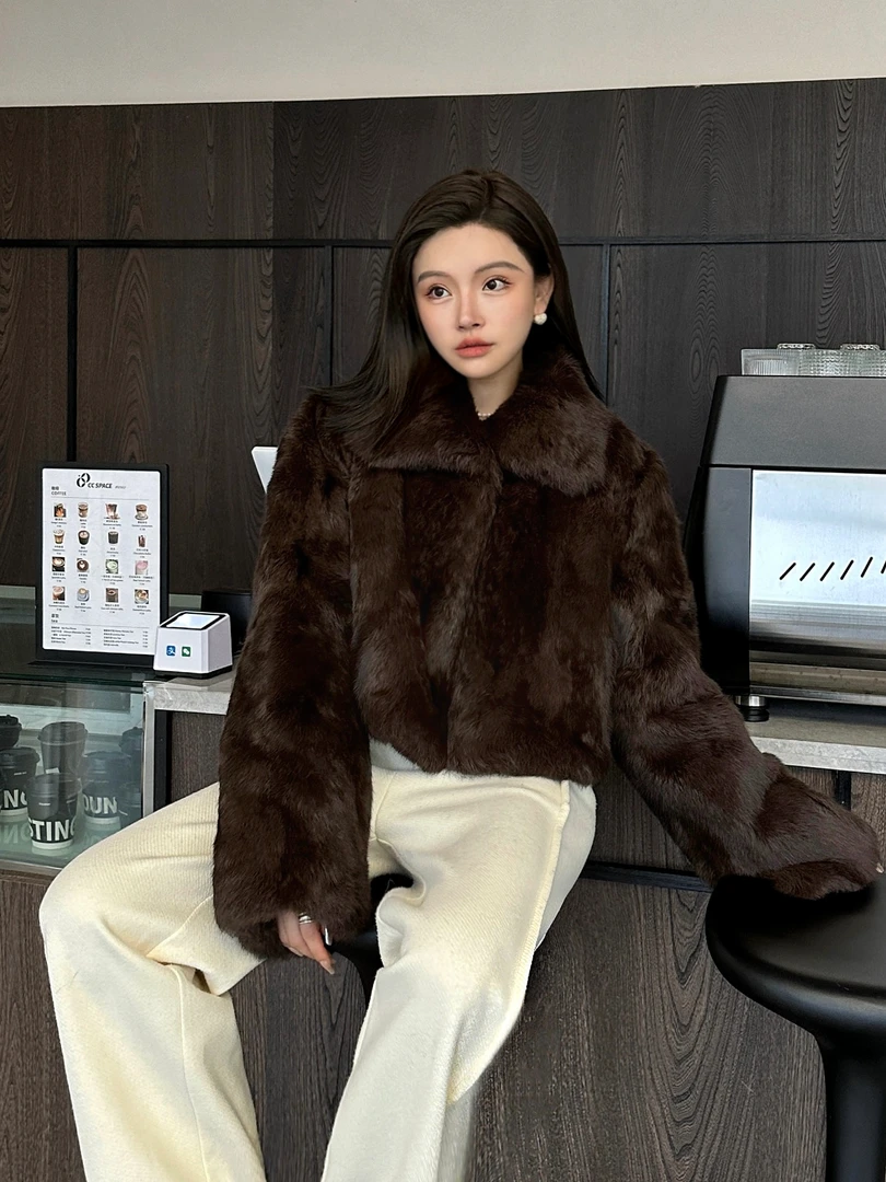 【富家娇女】真毛整张兔毛减龄显瘦翻领立领小个子百搭外套女皮草
