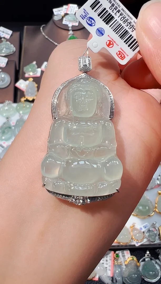 吊坠(不含链)18K金镶嵌翡翠观音吊坠1339