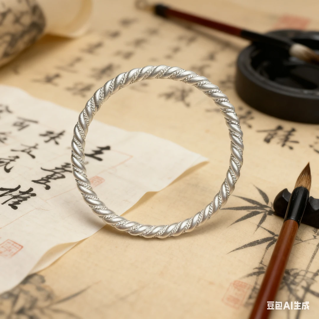 足银手镯 【花丝麻花手镯】足银999时尚百搭简约实心纯手工