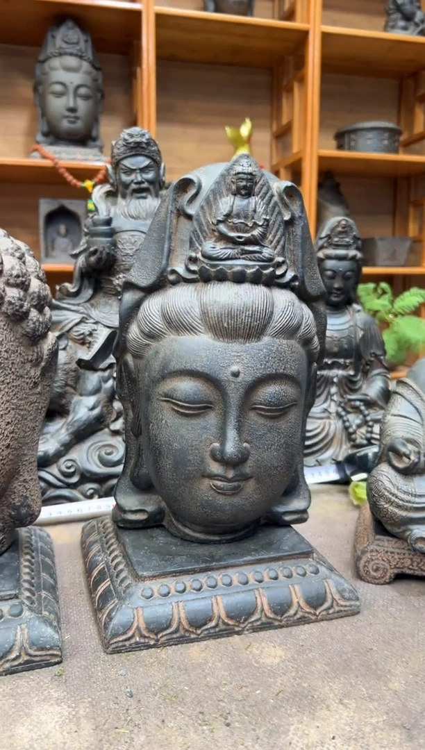 陶土观音佛首+莲花底座