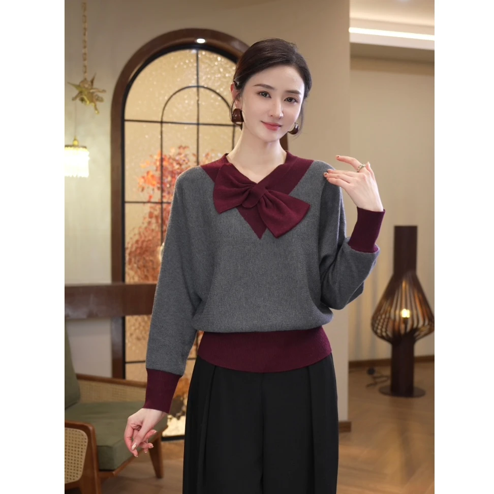 现货2026秋冬季新款【ZM-D753】含绵羊毛气质灰色针织衫打底毛衣