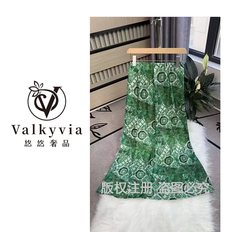 【Valkyvia/悠悠奢品】葫芦印花拼接显瘦半身裙新中式国风长裙8011