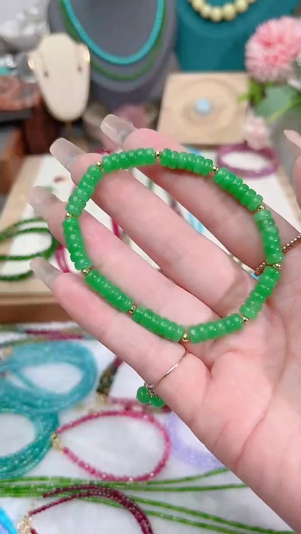 银S925镶嵌手串翡翠算盘99