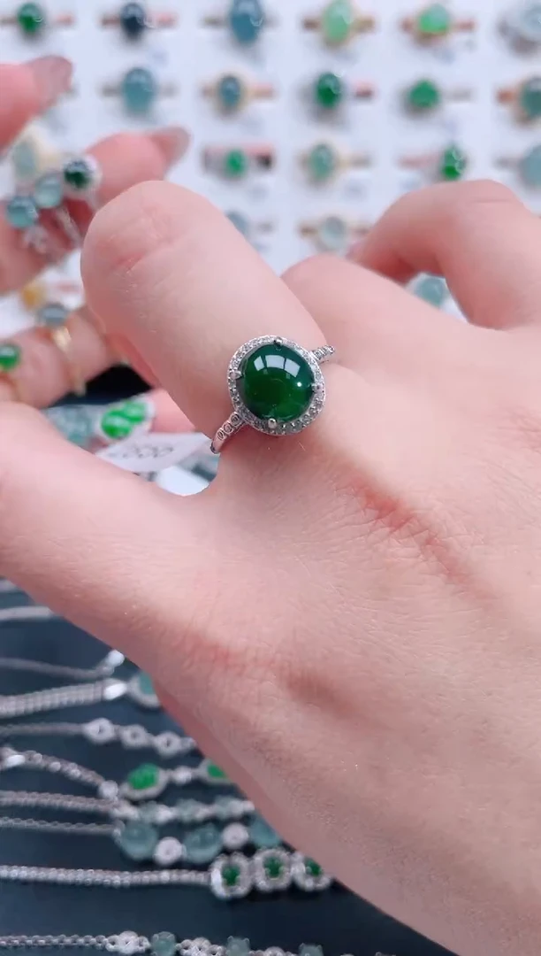 银S925镶嵌戒指翡翠天然翡翠