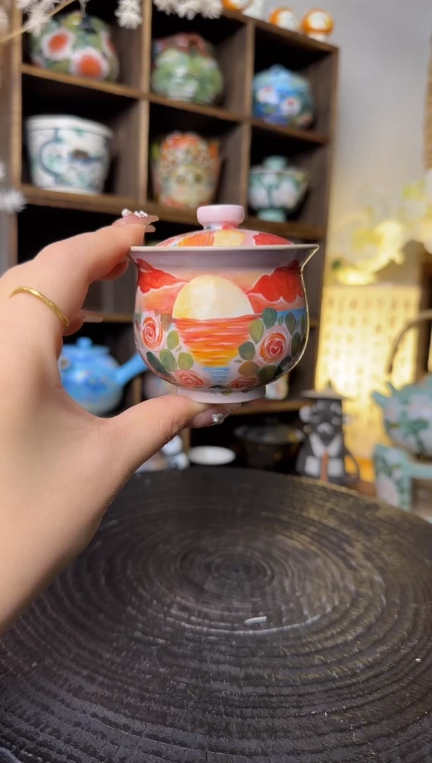 【闪购商品】石一落日玫瑰盖碗布袋