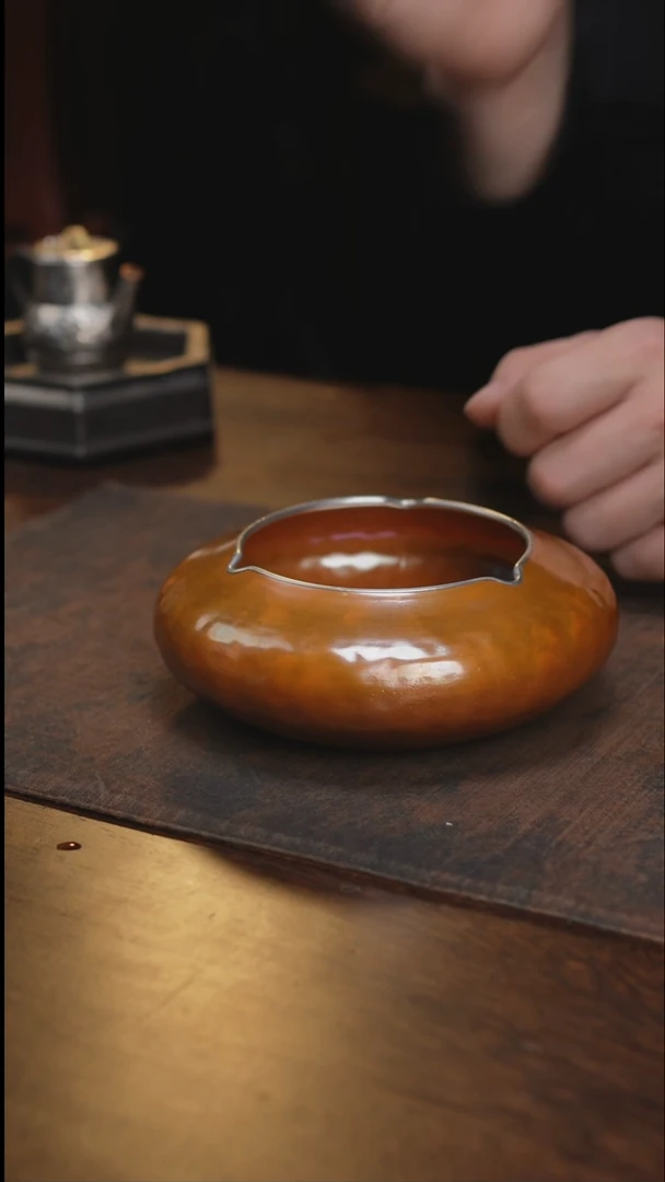 紫铜包锡边烟缸建水茶渣缸