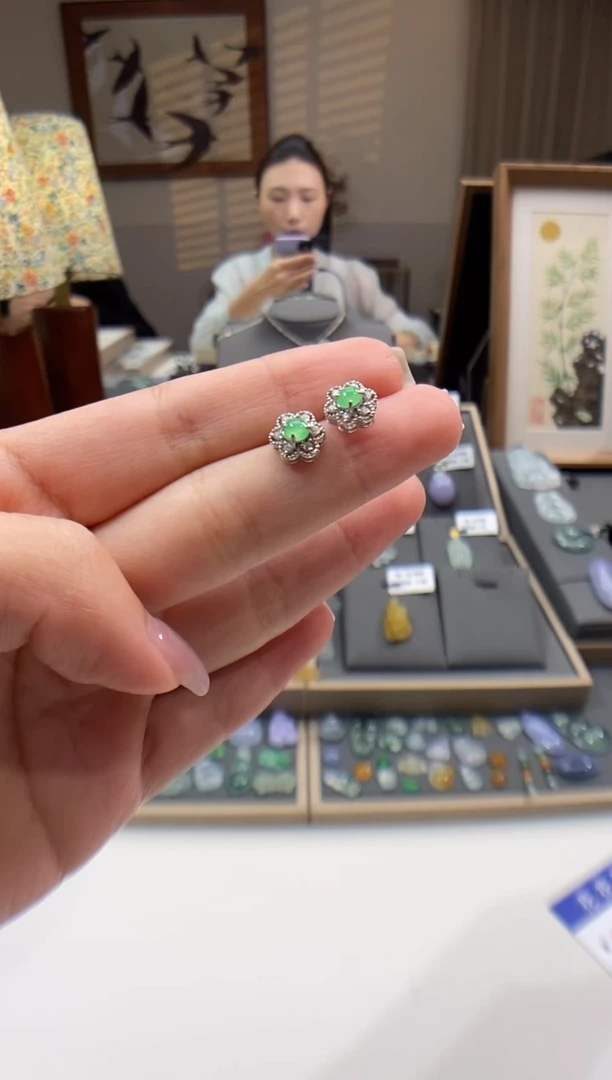 翡翠银S925镶嵌耳饰耳坠