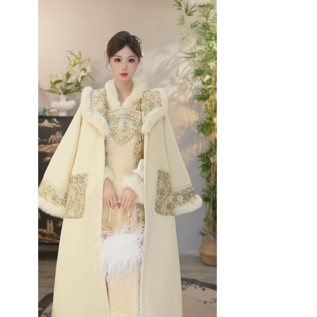 【储秋·月魄鎏金】国风新中式秋冬款提花裙子马甲国潮风（5972+5999）