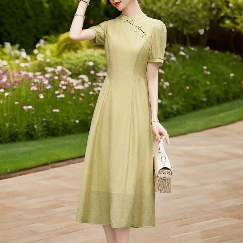新中式国风日常改良旗袍连衣裙女士夏季复古新款气质修身显瘦裙子
