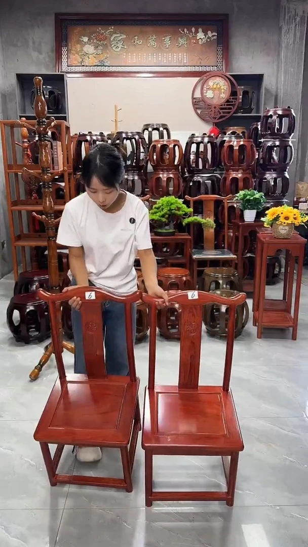花梨木类家具【微瑕】花梨色小官帽椅一对6号