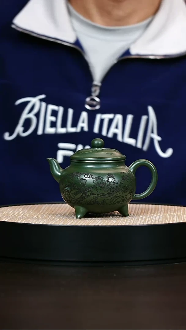 茶壶紫砂原矿紫砂壶绿泥三足乳鼎
