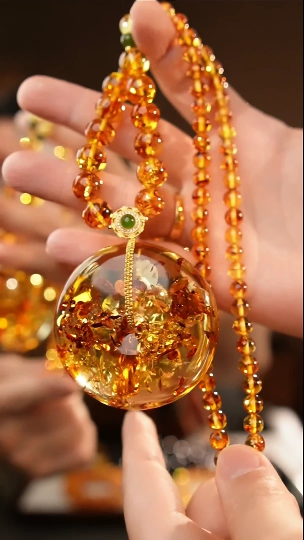 琥珀颈饰未镶嵌花珀吊坠项链