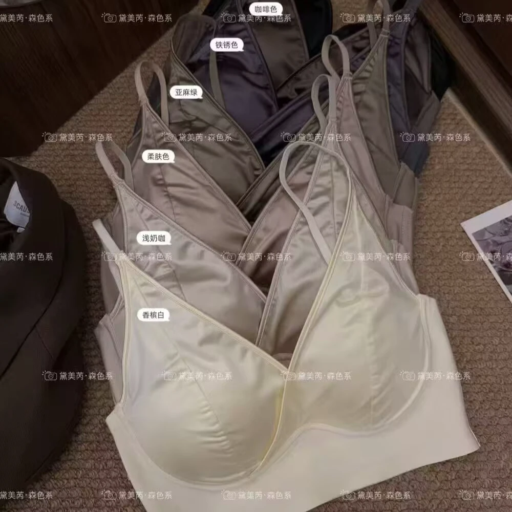 （香香252） 春装新款2025森色系高定法式绸缎提拉承托杯内衣
