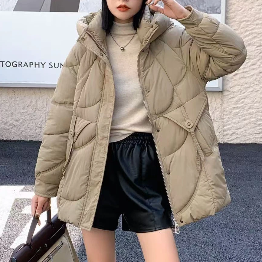 女士长款洋气保暖棉服 817