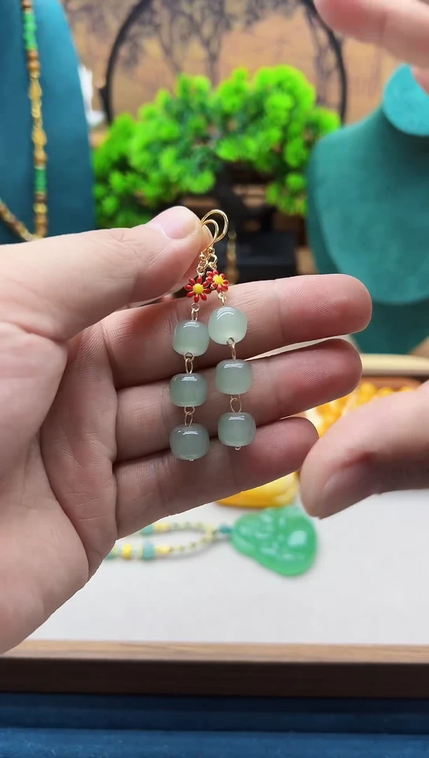 【闪购商品】和田玉耳饰14K金镶嵌E74     