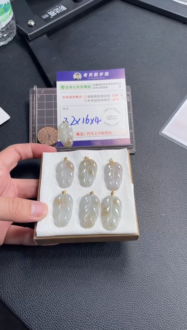 18K金镶嵌挂件翡翠叶子F6配绳/多样性发其一CP