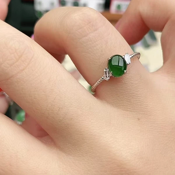 鑫辰珠宝天然A货翡翠银镶嵌设计款开口女戒指时尚百搭