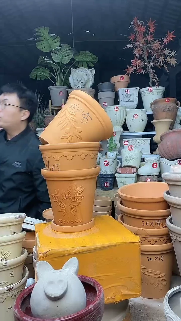 【闪购商品】缸3套16*15红陶巴洛克香草橄榄送托盘