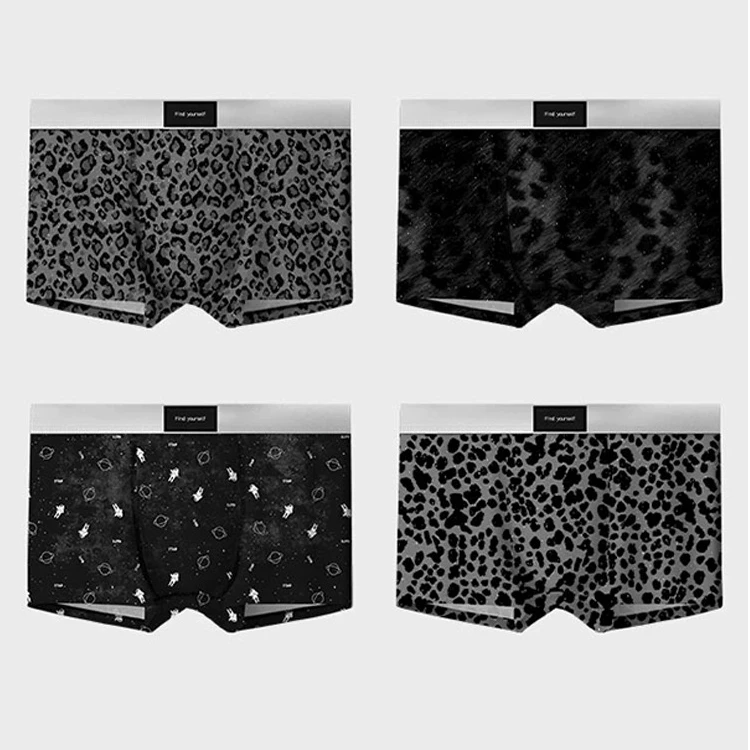 EONMEBIWNT男士内裤男款冰丝透气满天星豹纹潮流抗菌平角四角短裤