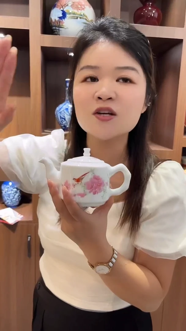 摆件水点桃花竹节壶
