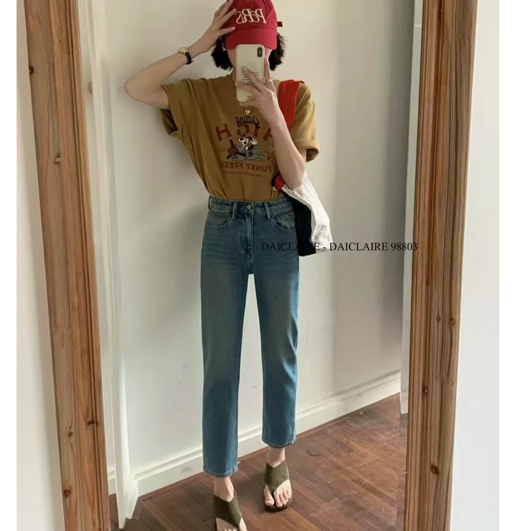 【烟管裤】98803小CC时尚穿搭2025复古弹力高腰修身显瘦九分烟管裤