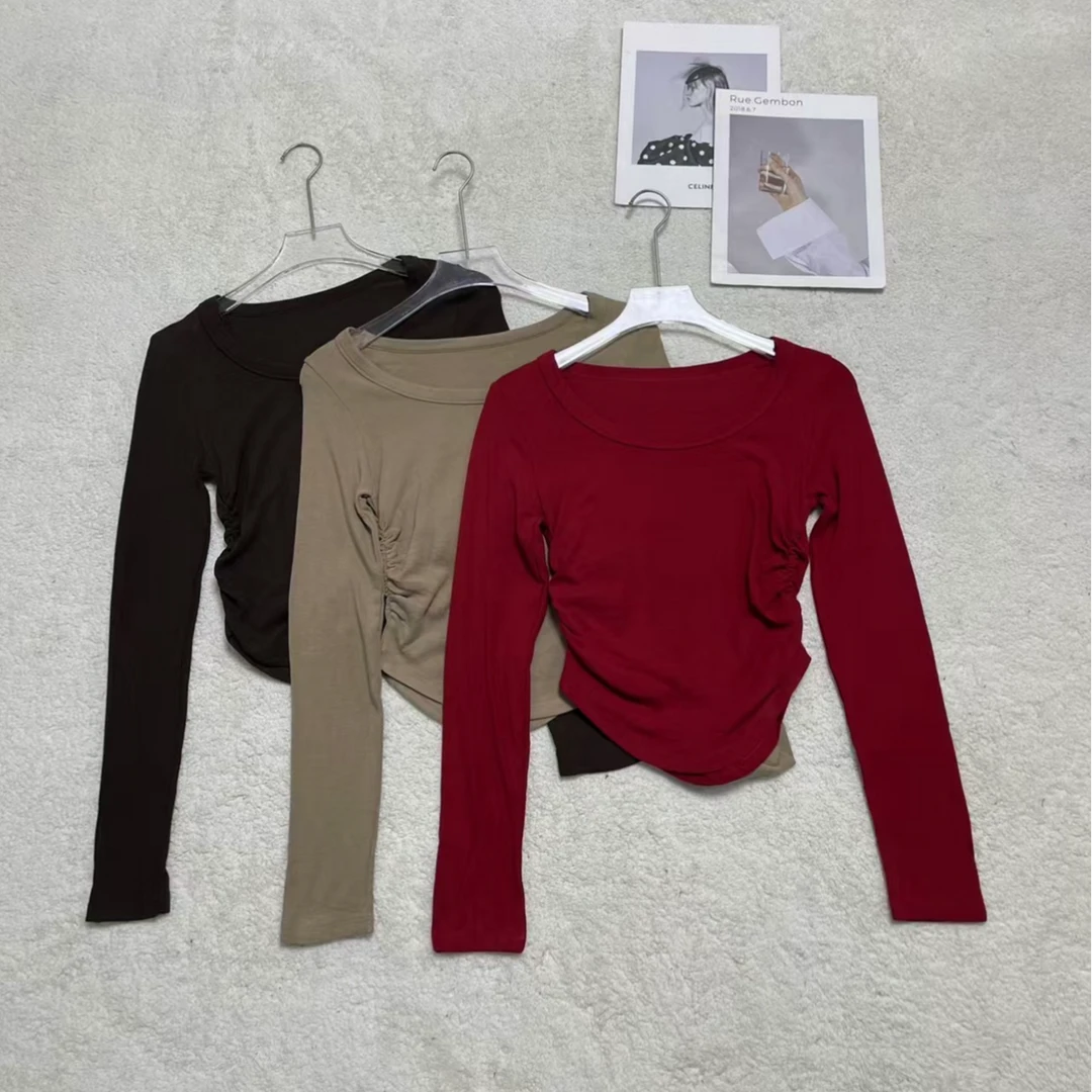 新品侧边褶皱款收腰辣妹打底上衣