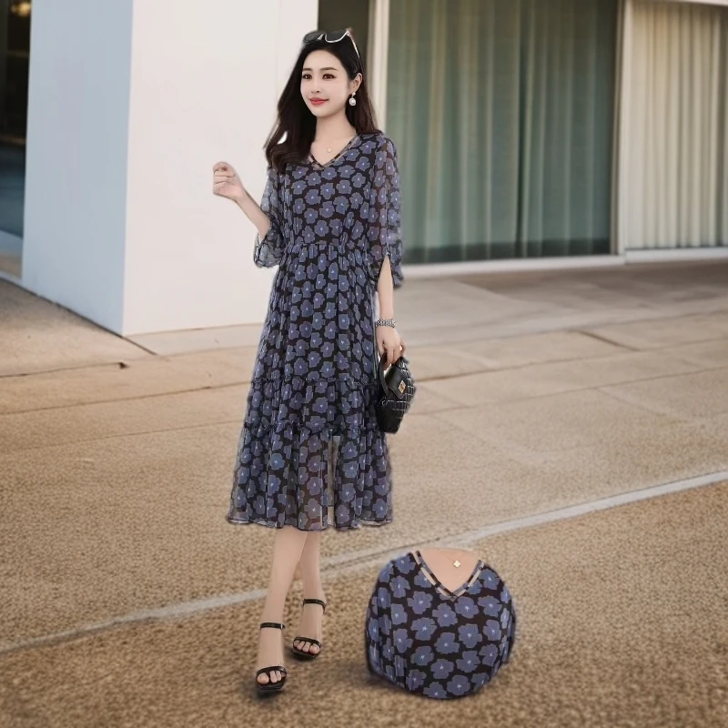 67#【木兮兮专属】2025年夏季新款气质显瘦百搭时尚印花简约连衣裙