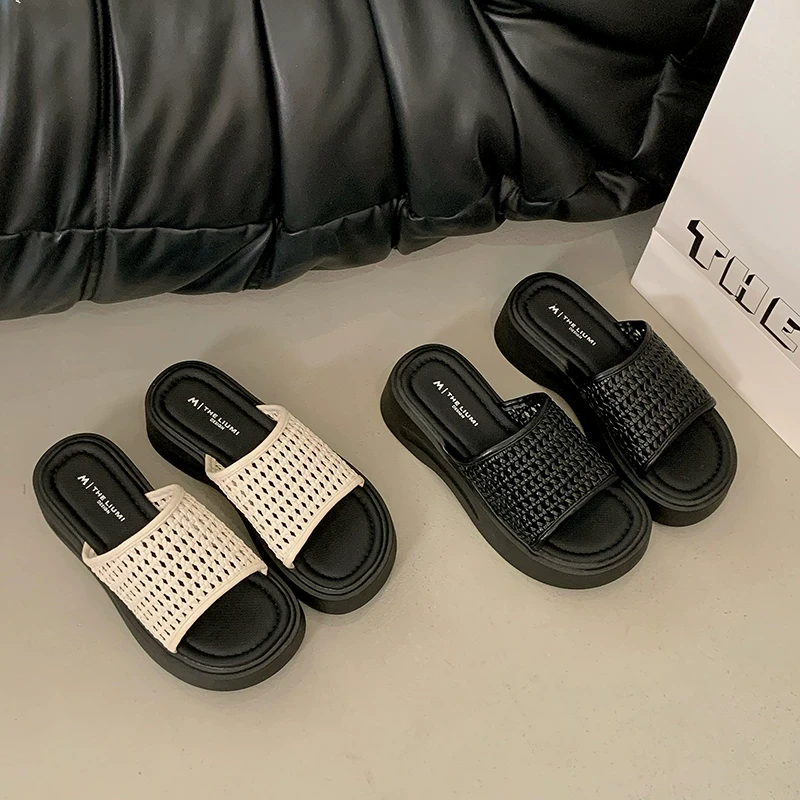 厚底女夏外穿新款爆款配裙子网面镂空沙滩一字拖鞋K66-3