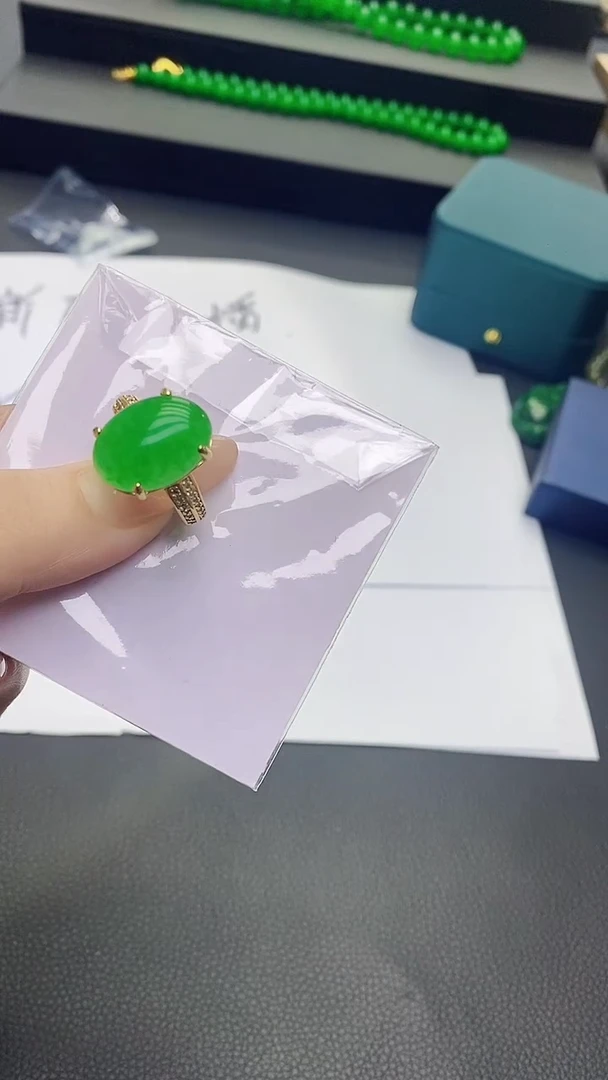 未镶嵌戒指翡翠翡翠满绿蛋面戒指H397