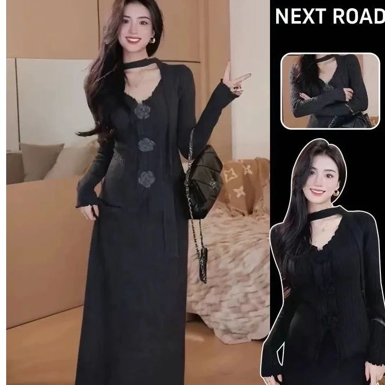 秋季红色系穿搭一整套高级感针织上衣半身裙子两件套套装女1708