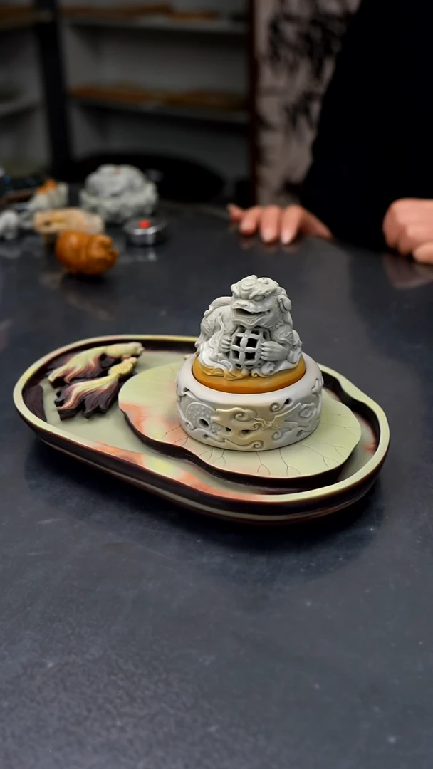 【闪购商品】松花石立体狻猊香炉