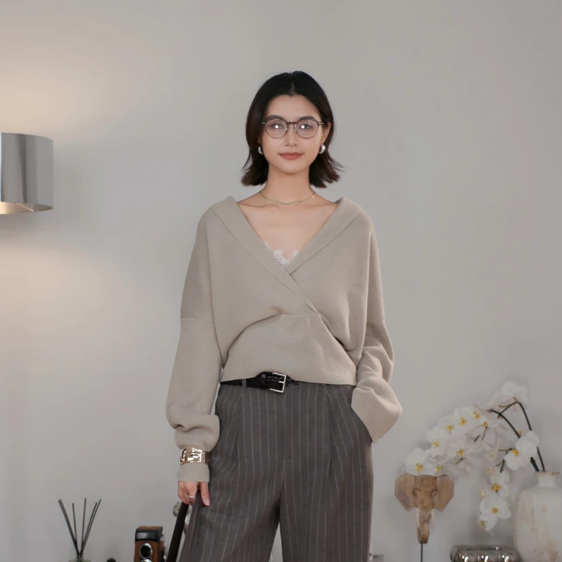 LYNEE【西区晨雾】叠穿青果领针织衫女秋冬纯羊毛毛衣LGD2FAK127