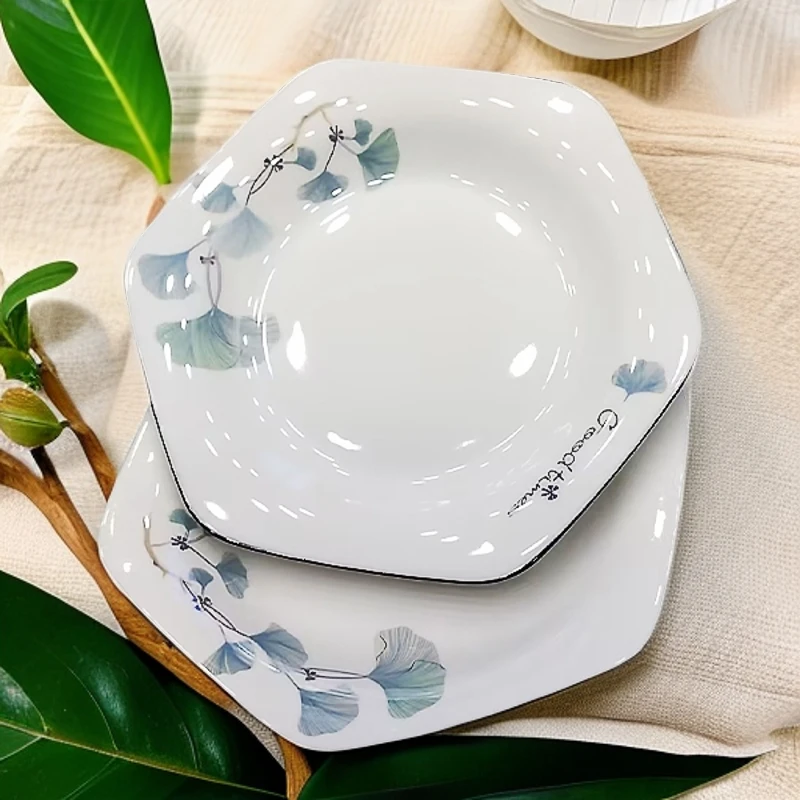 美好时光2个装六角盘家用陶瓷餐具碗盘工厂套装