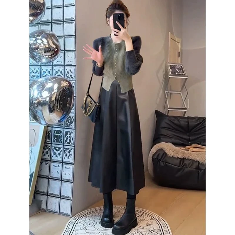 秋冬一整套毛衣2025新款洋气渐变时尚针织衫高腰显瘦半身裙两件套