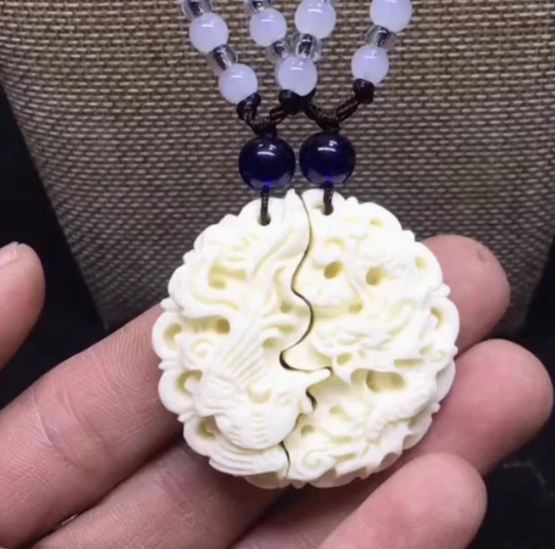 创意象牙果雕刻龙凤玉佩把玩件禅意文玩吊坠古风配饰男女情侣项链