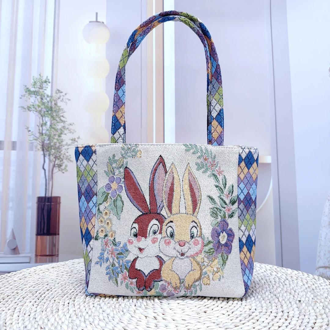 【菱格包】帆布包气质百搭手拎包双面提花刺绣便当包日常休闲手提包