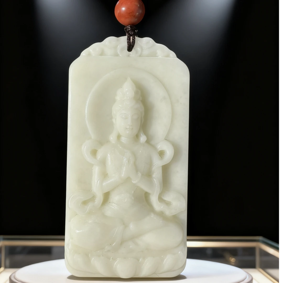 【倩倩工厂】四大名玉蓝田玉山流水观音牌40x70mm（多样性发其一）A14