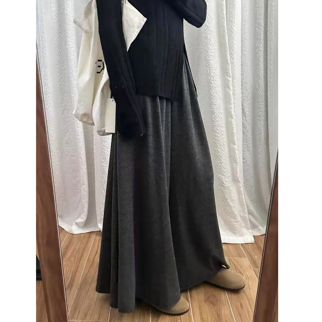 深灰色糯米裙裤秋季新款胖妹妹mm高腰宽松显瘦垂感阔腿裤