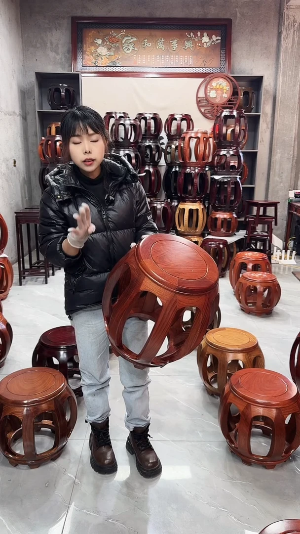 【闪购商品】花梨木类家具花梨木花梨色大号鼓凳一对