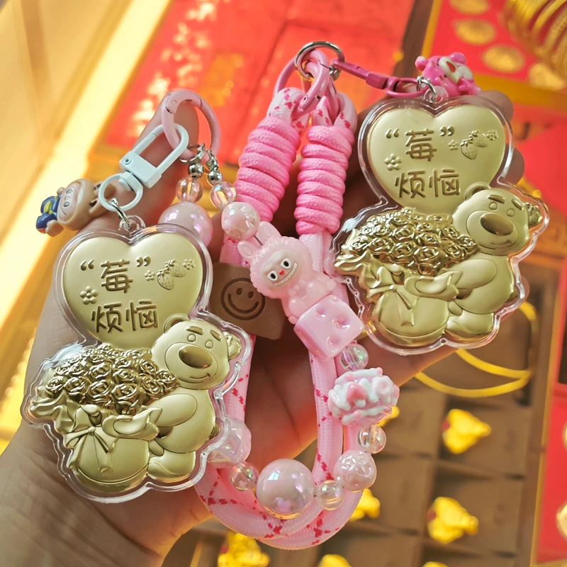 含金工艺品【中国金店】含金草莓熊卡通手机挂饰包包520送女友礼物