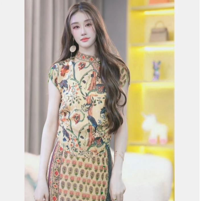 【张喜喜】气质重磅桑蚕丝夏季新款印花轻奢套装 250378