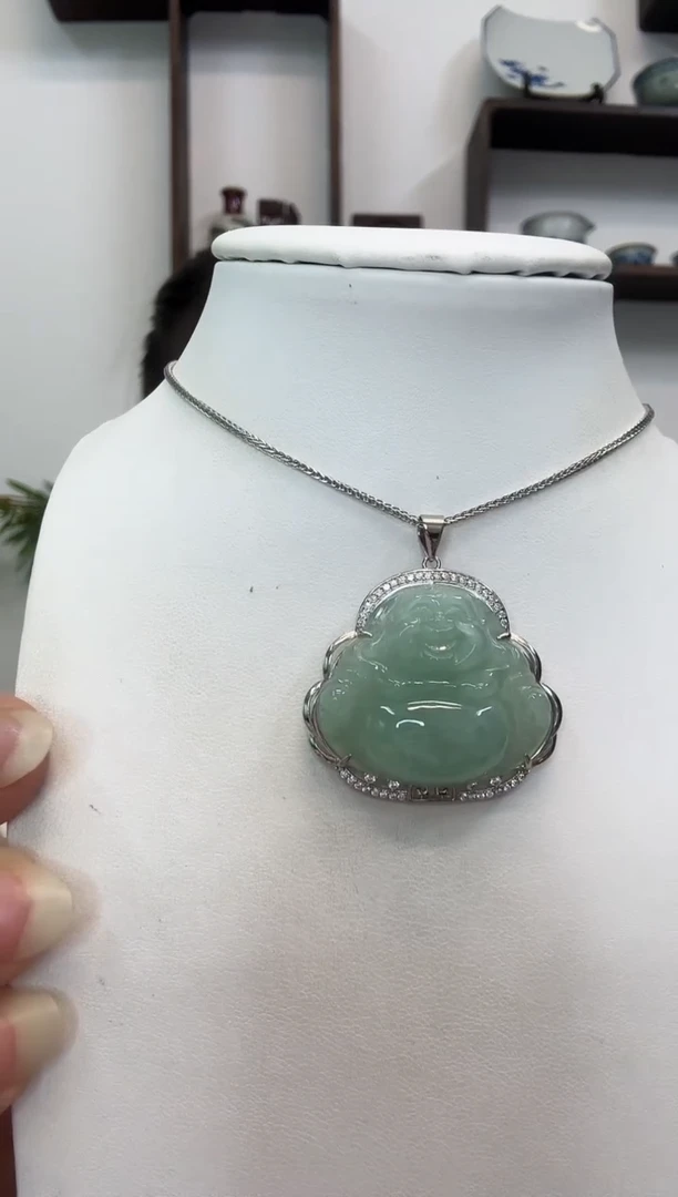 吊坠(赠链)银S925镶嵌翡翠佛公