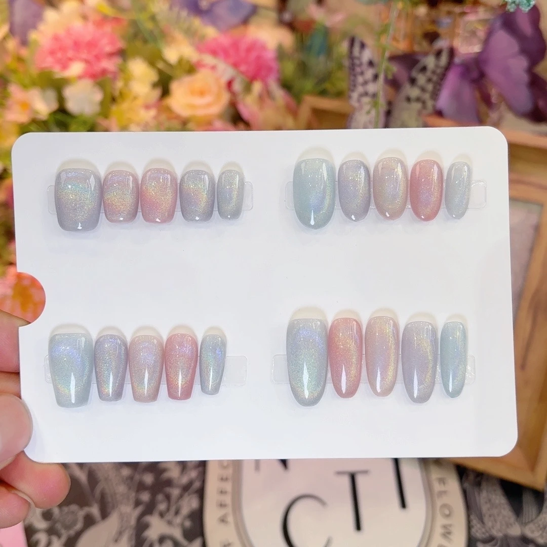 155【彩虹糖】纯手工定制穿戴甲轻奢高级感显白裸色指甲贴