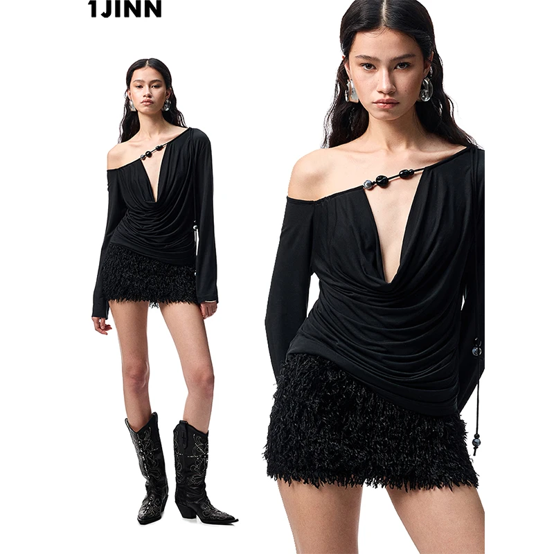 【25夏季新款Vol.2】1JINN STUDIO 串珠荡领露肩长袖罩衫