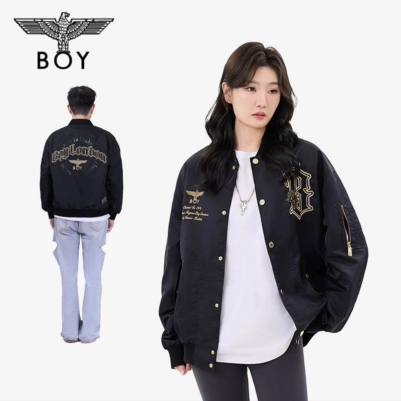 BOYLONDON字母logo印花时尚休闲百搭情侣潮流耐磨夹克外套N25005